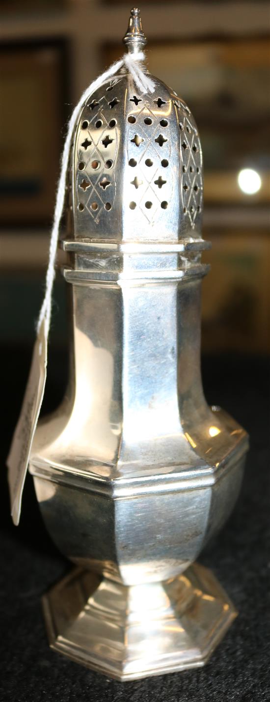 Silver octagonal baluster sugar caster, Sheffield 1938, Viners(-)